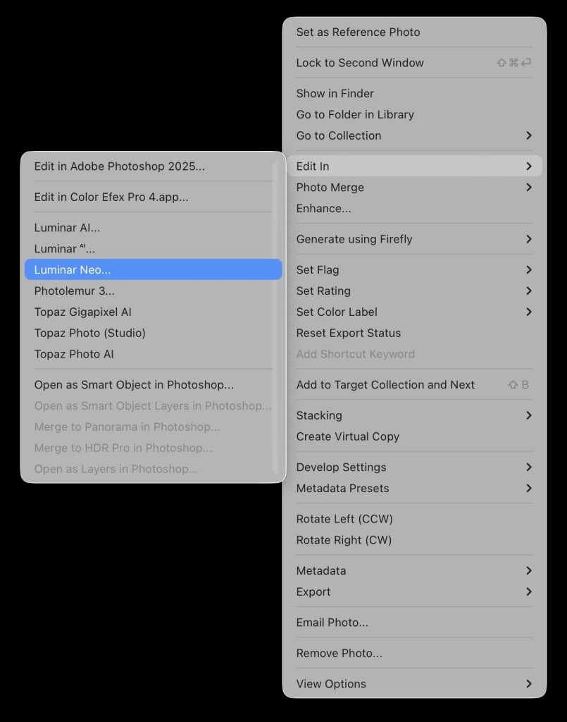 How to open a file from Lightroom in Luminar Neo